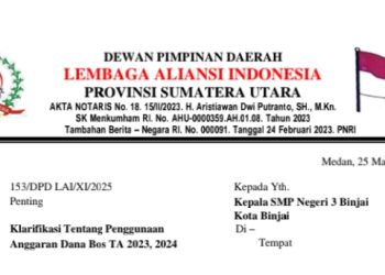 Aliansi Indonesia Sorot Dugaan Korupsi Dana BOS di SMPN 3 Kota Binjai